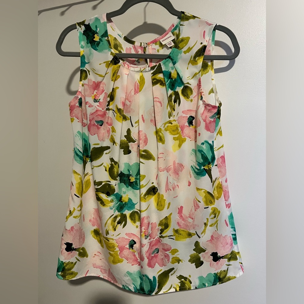 { merona } pleated Floral Sleeveless Top - Pink, Green, and White
